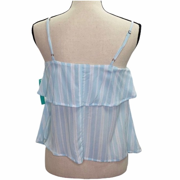 STRIPED White and Light Blue Tiered Spaghetti Strap Tank - Picture 2 of 11